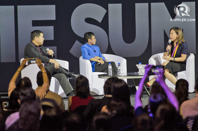 TECH LESSONS. Xurpas CEO Nix Nolledo and Rappler CEO Maria Ressa answer questions from TV broadcaster Karen Davila at the APEC SME Summit, November 17, 2015. Photo by Rob Reyes/Rappler 