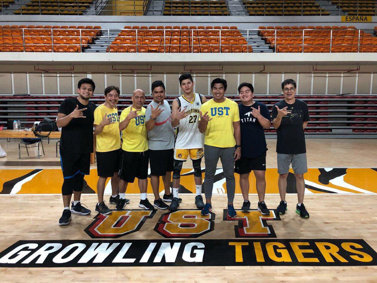 COMMITTED. UAAP Jrs. MVP Cj Cansino poses with UST head coach Aldin Ayo. Photo from Twitter (@AyoAV_official)  