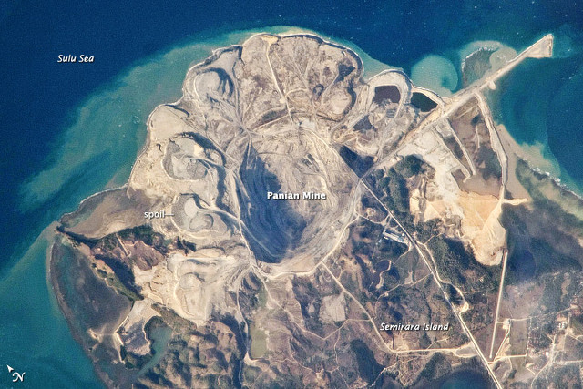 BIGGEST PIT. The Panian Mine operated by Semirara Mining Corp is the biggest open-pit coal mine in the Philippines. Image from NASA 