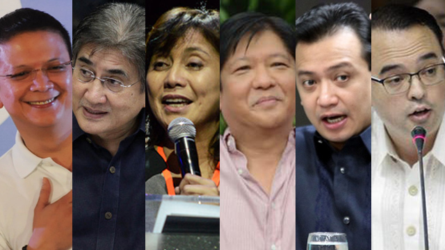 FINAL LIST. The Commission on Elections on Wednesday, December 23, revealed the six names in the 'final' list of candidates for vice president in next year's polls. 