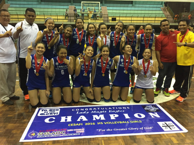 CHAMPS. The Sacred Heart School-Ateneo de Cebu (SHS-AdC) Lady Magis Eagles are the CESAFI secondary girls volleyball champion. Photo by PJ Estan/Rappler  