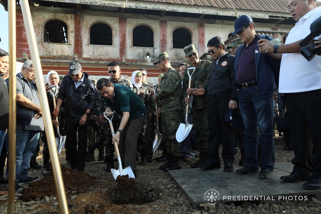 MILITARY CAMP. President Rodrigo Duterte leads the groundbreaking ceremony of the construction of a military camp at the Old City Hall in Marawi City on January 30, 2018. Photo by Ace Morandante/Presidential Photo 