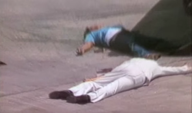FATAL. The bodies of Galman and Aquino on the tarmac of the Manila International Airport in 1983. Screenshot from Youtube video of GovPH 
