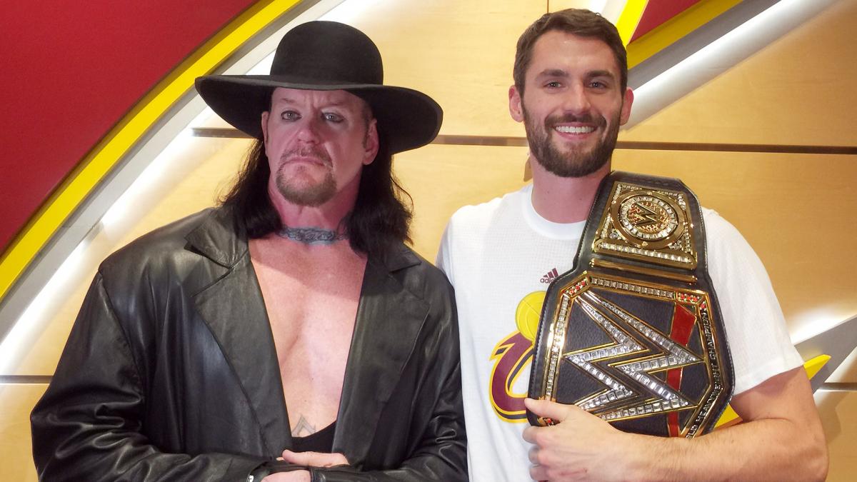 KEEP ROLLING. The Undertaker hung out with Kevin Love and the Cleveland Cavaliers before the Cavs Tombstoned the New York Knicks. Photo from WWE.com 