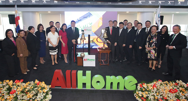 DEBUT. Manny Villar's AllHome slightly gains on its first day as a publicly listed company. Photo from the Philippine Stock Exchange 