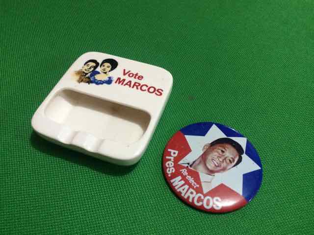 MEMORABILIA. Some old campaign materials of the late president Ferdinand Marcos. Photo by Patty Pasion/Rappler   