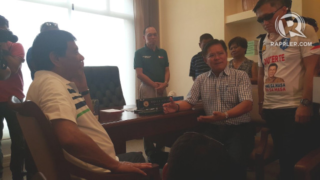 IN MAASIN. Rodrigo Duterte visits Southern Leyte Governor Roger Mercado in his office in Maasin City, Duterte's birthplace. Photo by Pia Ranada/Rappler  