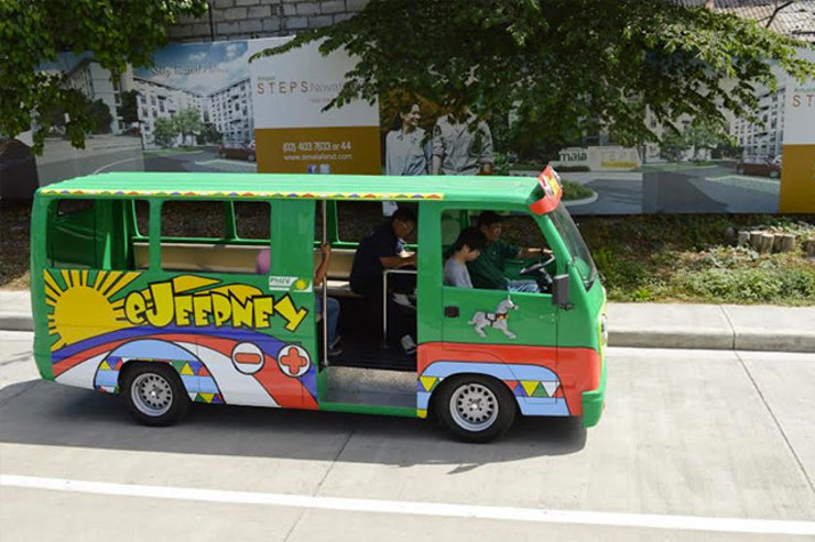 CARE FOR A RIDE? The eJeepney manaufactured by the Philippine Utility Vehicle (PhUV) Inc. 