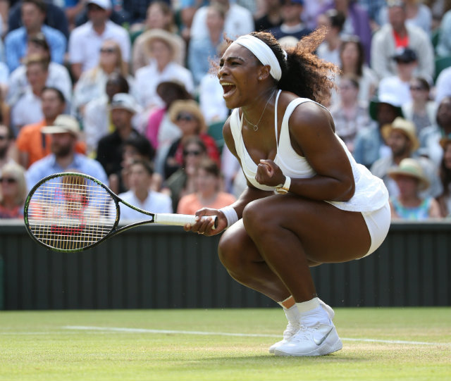 Serena Williams lets out her emotions during a thrilling match with Britain's Heather Watson. Photo by Sean Dempsey/EPA 