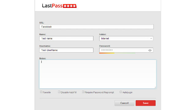 LASTPASS. The LastPass entry form on a Chrome browser.