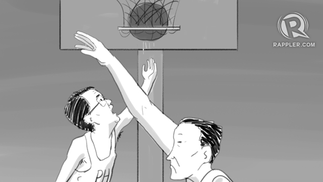 'PUSO.' Taking his cue from the Philippine basketball team Gilas, Foreign Secretary Alan Peter Cayetano says 'puso' is the Philippines' advantage over China. Illustration by Alejandro Edoria/Rappler  