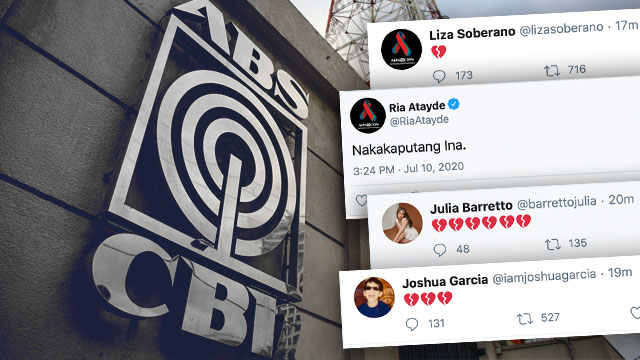 HEARTBROKEN. ABS-CBN's stars grieve the loss of their home network's franchise. Screenshots from Twitter 