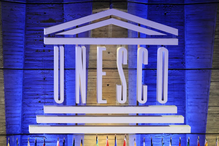 UNESCO. A logo of the United Nations Educational, Scientific and Cultural Organization (UNESCO) is displayed in front of the organization headquarters on September 14, 2011. File photo by Miguel Medina/AFP 