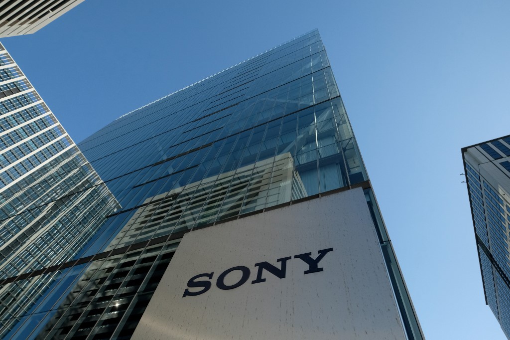 SONY. This file photo taken on January 23, 2019 shows a general view of the logo of Japan's Sony displayed at an entrance to the company's headquarters in Tokyo. File photo by Kazuhiro Nogi/AFP 