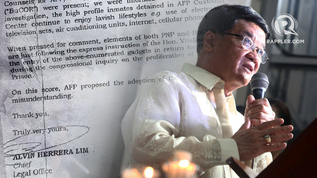 VIP TREATMENT? Justice Secretary Vitaliano Aguirre II is accused of giving privileges to convicts who testified against his predecessor at congressional hearings  