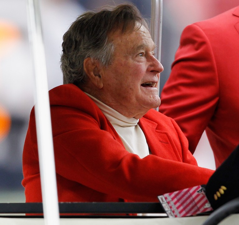 HOSPITAL TRIP. President George H.W.Bush in attendance at Reliant Stadium for the Philadelphia Eagles v Houston Texans game on November 2, 2014 in Houston, Texas. Photo by Bob Levey/AFP