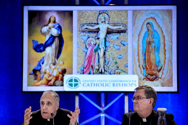 TRANSPARENT. Bishop Timothy Doherty, chairman of the committee for the Protection of Children and Young People, and Cardinal Daniel DiNardo, President of the US Conference of Catholic Bishops general assembly. Photo by 
Brendan Smialowski / AFP     