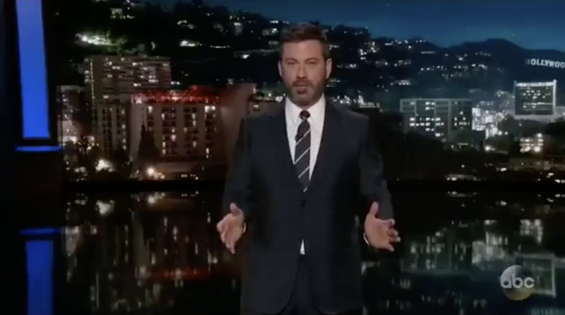AMAZING. American television host Jimmy Kimmel praises the 13-foot tall effigy of US President Donald Trump. Screenshot by Rappler 