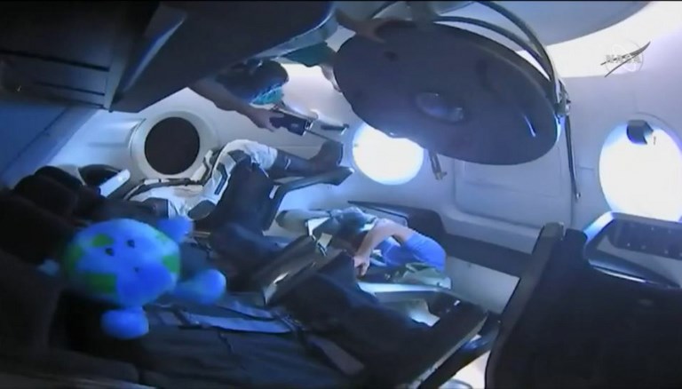 DUMMIES. This video grab taken from the Space X webcast transmission on March 3, 2019, shows a dummy named Ripley onboard a SpaceX Falcon 9 rocket with the company's Crew Dragon spacecraft onboard after the opening of the hatch during the Demo-1 mission. Handout photo/SpaceX/AFP 