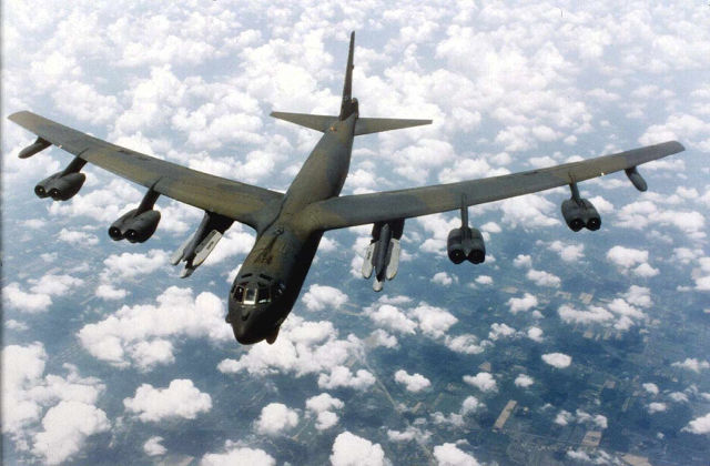 B-52. A photo dated September 1, 1997 shows a US B-52 Stratofortress bomber in flight. File Photo from EPA/US AIR FORCE 