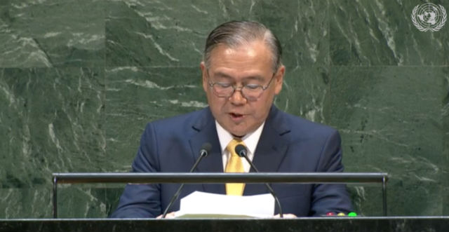 'NOT FREE TO INTERFERE.' Philippine Foreign Affairs Secretary Teddyboy Locsin addresses the United Nations General Assembly on September 28, 2019. Screenshot from UN Web TV 