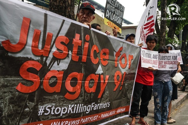 NO JUSTICE. A group of farmers protest at the Department of Justice on March 11, in relation to the Sagay massacre. File photo by Lito Borras/Rappler 