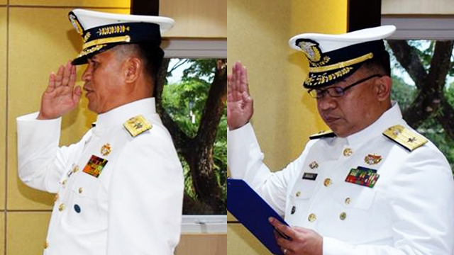 PROMOTED. Rear Admiral Athelo YbaÃ±ez (left) and Commodore Teotimo Borja Jr (right) are promoted in the Philippine Coast Guard (PCG) despite being the subjects of an investigation involving P27 million worth of irregular cash advances. Photo from the PCG Facebook Page 