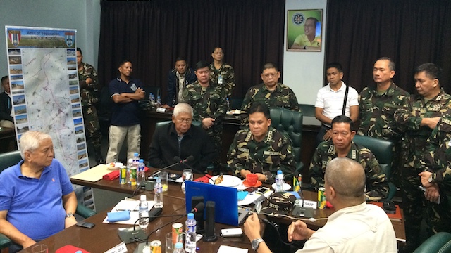 WAR ROOM: Defense Secretary Voltaire Gazmin, General Gregorio Catapang Jr and Foreign Affairs Secretary Albert Del Rosario monitor developments in Golan Heights. Photo courtesy of AFP-PAO 