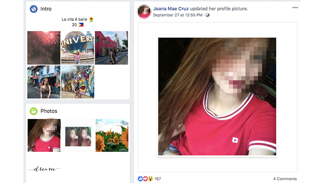 Facebook romance scammer profile