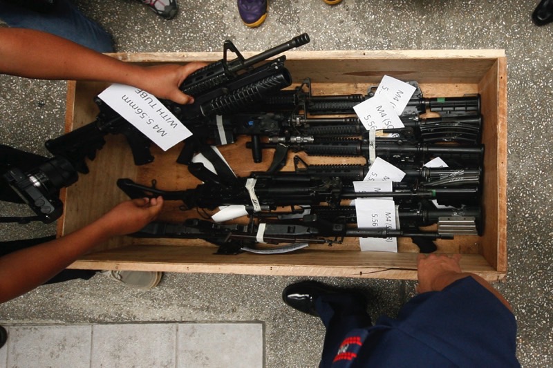 FIRST 16. Some of the 16 SAF firearms returned to the PNP by the MILF. Photo by Ben Nabong/Rappler   