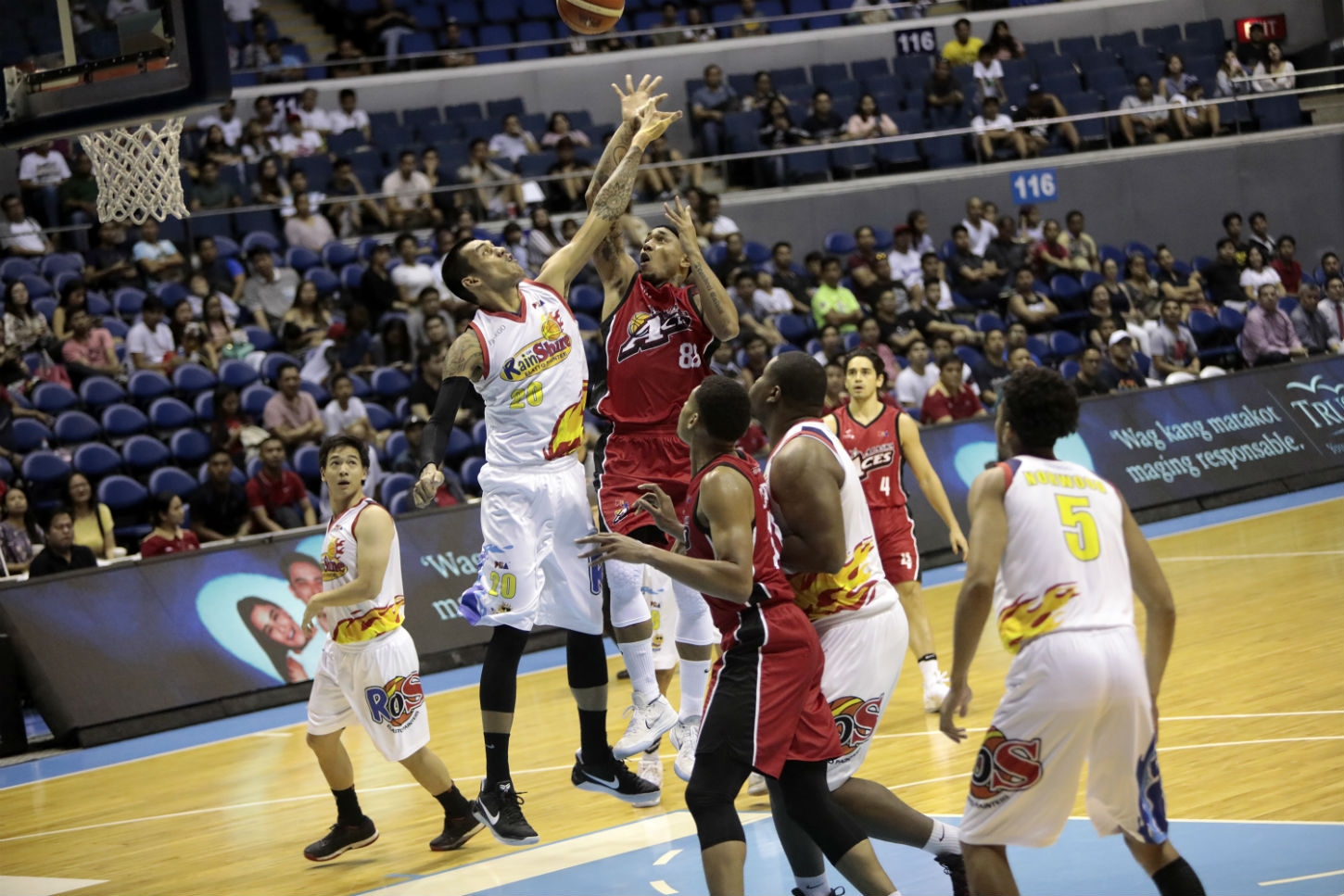 ON THE RIGHT FOOT. The Rain or Shine Elasto Painters open their 2018 PBA Commissioner's Cup campaign with a thrilling overtime win over the Alaska Aces. Photo by PBA Images   