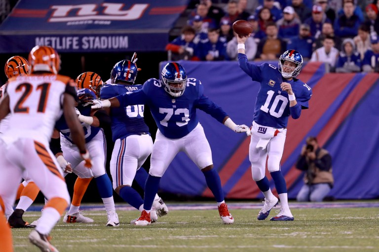 CLOSE WIN. The New York Giants held on to win following a risky fourth down touchdown pass late in the game. Photo by Michael Reaves/Getty Images/AFP 