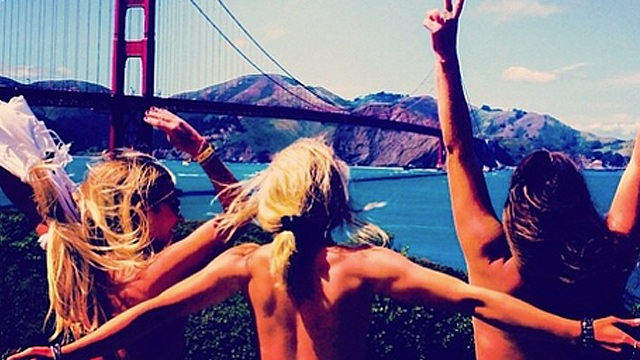 (TOPLESS) PARTY IN THE USA. The ladies of The Topless Tour greet San Francisco. Screengrab from Instagram