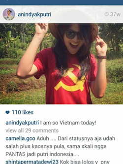 Puteri Indonesia 20015 Anindya Putri. Foto screenshot dari Instagram.    