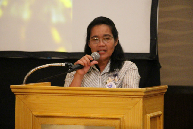 SPEECH. Vivencia Mamites shares her story during the launch of GREAT Women phase 2. Photo from the Philippine Commission on Women 