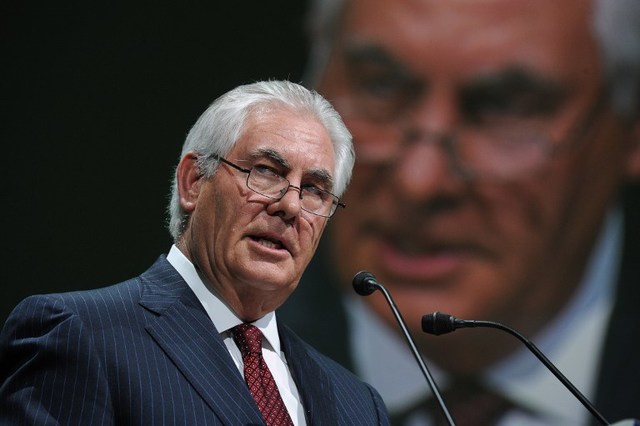 MR. SECRETARY. This file photo taken on June 02, 2015, shows Exxon Mobil Chairman and CEO Rex Tillerson addressing the World Gas Conference in Paris. File Photo by Eric Piermont/AFP 