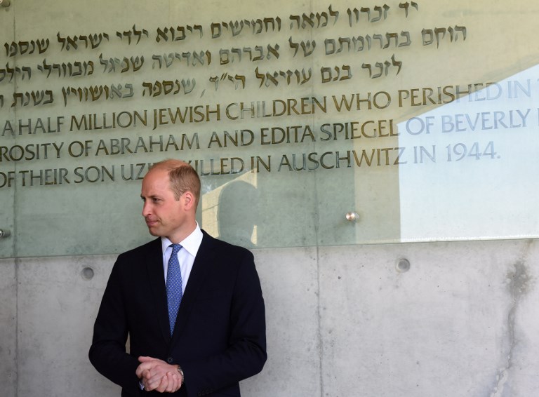 FIRST VISIT. Britain's Prince William visits the Yad Vashem Holocaust memorial in Jerusalem on June 26, 2018. Photo by Debbie Hill/Pool/ AFP 