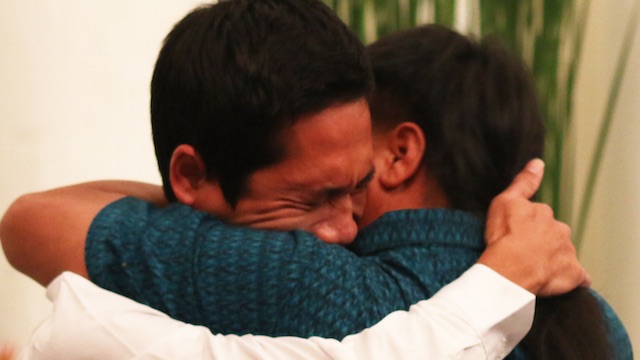 TIGHT EMBRACE. A hostage reunites with his family after 5 years under captivity. Photo by Antara 