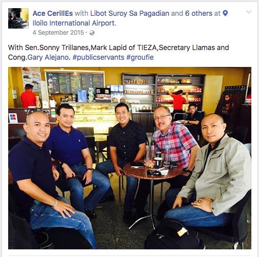 2015 PHOTO FROM ILOILO. The photo Aguirre showed the media on June 7, 2017 is a photo taken in September 2015 at the Iloilo Airport of Zamboanga del Sur Vice Governor Ace Cerilles, Senator Antonio Trillanes IV, Mark Lapid, Ronald Llamas and Magdalo Representative Gary Alejano. Photo screenshot from Vice Governor Cerilles' Facebook page 