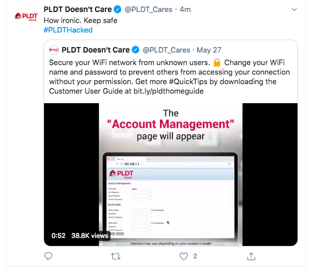 Pldt Support Twitter Account Hacked