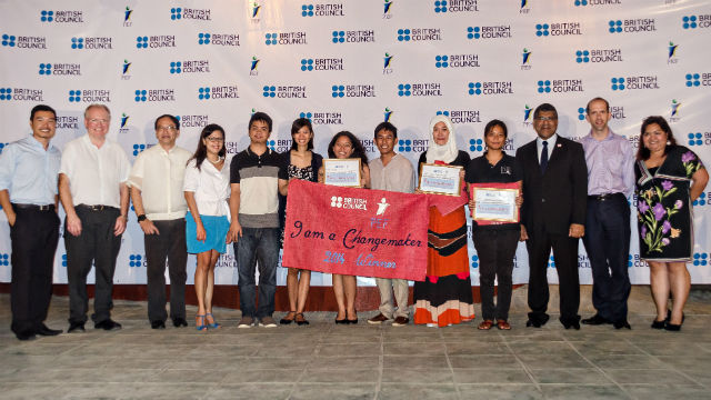 SOCIAL ENTREPRENEURS. The winners of the I Am A ChangeMaker ideation camp with British Ambassador to the Philippines Asif Ahmad (3rd from right). Photo by Chris Ramasola/British Council