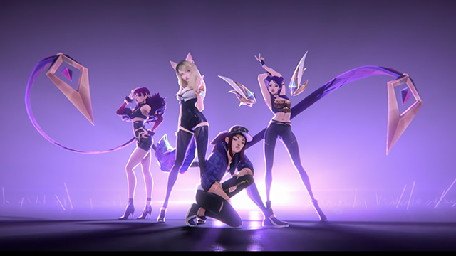 VIRTUAL POP. This pop group wants to sell you League of Legends skins. Screen shot from YouTube 