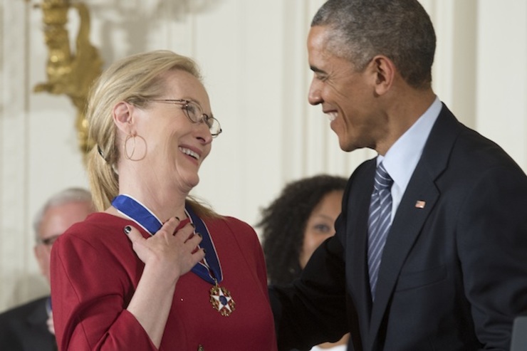 US actress Meryl Streep (L) is awarded the Presidential Medal of Freedom by US President Barack Obama (R), during a ceremony in the East Room of the White House, in Washington DC, USA, 24 November 2014. Michael Reynolds/EPA