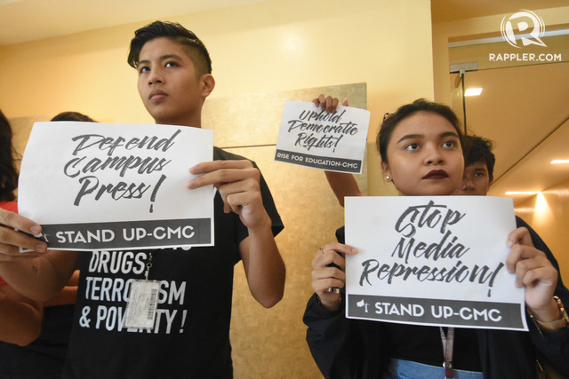 STOP MEDIA REPRESSION. UP Diliman College of Mass Communications students hold a protest against the oppression of media by the Duterte government. Photo by Angie de Silva/Rappler  