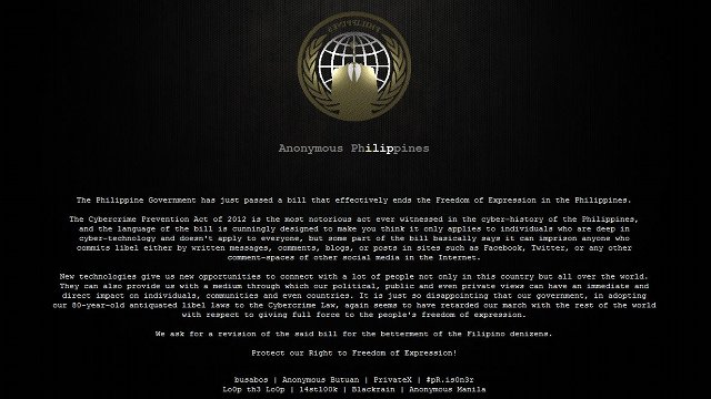 PROTEST. A screenshot of one of the defaced government websites in the Philippines in 2012. 