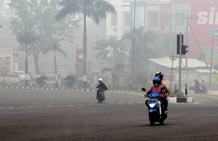 KEBAKARAN HUTAN membuat Sumatera dan Kalimantan diselimuti kabut asap. Foto: EPA 