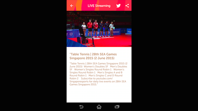 Screenshot saat siaran langsung pertandingan tenis meja. Video dilengkapi data pertandingan seperti jumlah nomor yang dipertandingkan.