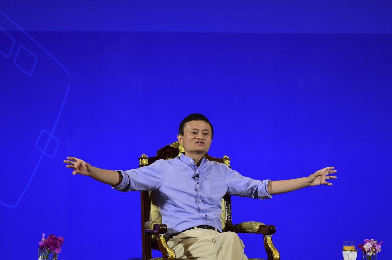 ALIBABA'S JACK MA. Alibaba founder Jack Ma speaks during 'A Conversation on Entrepreneurship and Inclusive Globalization' at the foreign ministry in Bangkok on October 11, 2016.
File photo by Munir Uz Zaman/ AFP 