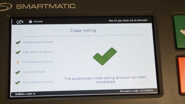 DONE. This is what the VCM screen will show when you are done closing the voting. Photo from Comelec  