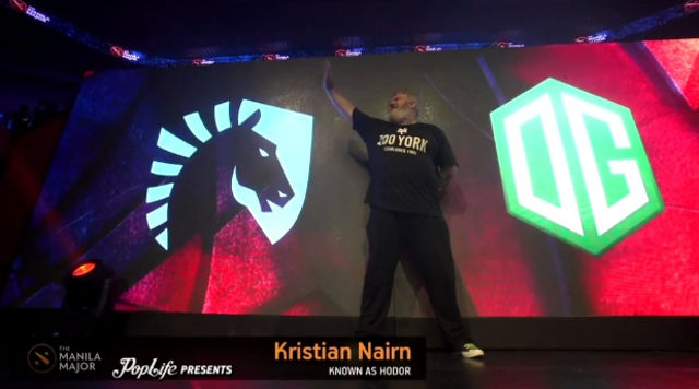 HODOR! Kristian Nairn, known as the vigilant Hodor in A Game of Thrones, opens the door for the finalists. Screen shot from livestream. 